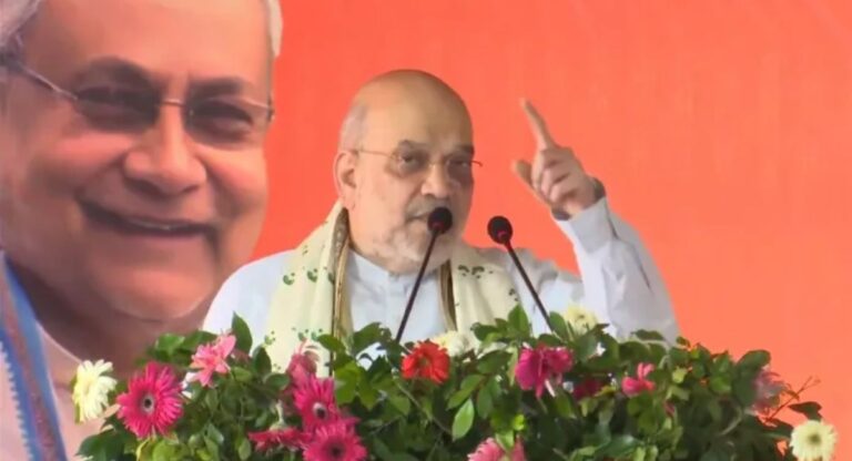 Amit Shah addressing a rally in Siwan, Bihar.