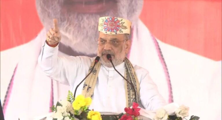 Amit Shah addressing a rally in Bihar for elections.