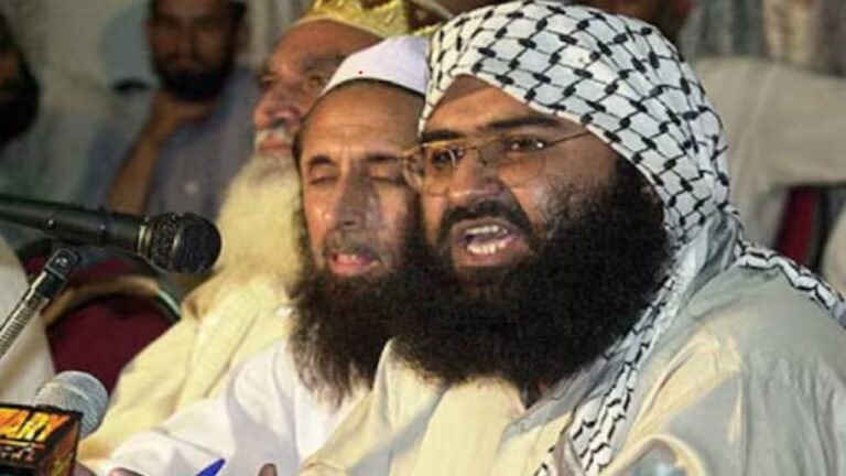 Masood Azhar speaking at a press conference.