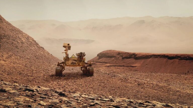 NASA's Perseverance Rover exploring the Martian landscape.